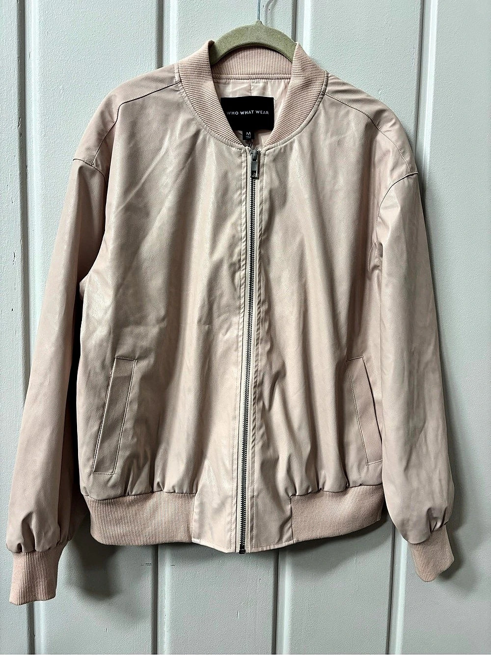 Who What Wear Faux Leather Bomber Jacket Pink Size Medium